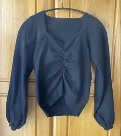 ブラック ギャザー入り長袖ニット L GRL