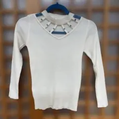 ホワイト Vネック 長袖Tシャツ