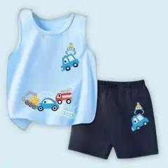【キッズ服】男の子ベビー純綿ノースリーブTシャツ上下セット夏用