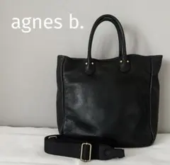 agnes b. ブラックレザーショルダーバッグ