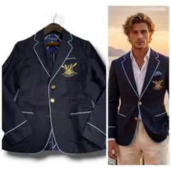 Ralph Lauren テーラードジャケット 紺ブレ リネン シルク ネイビー
