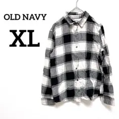 OLD NAVY 長袖シャツ【XL】ブラック ホワイトチェック柄　カジュアル