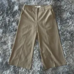 ナチュラルビューティー スラックス ワイドパンツ【М相当】ベージュ ハイウエスト