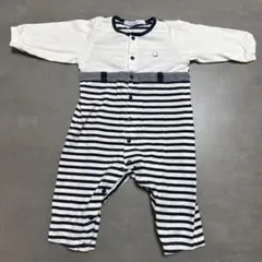 familiar ストライプロンパース 70 クマ刺繍