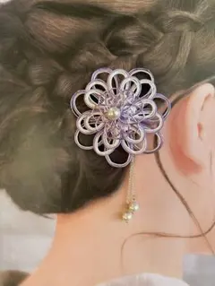 水引のかんざし　和装　髪飾り　花　紫　【ハンドメイド】
