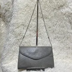 レディース　パーティーバッグ　クラッチバッグ　レザー　オーストリッチ　グレー
