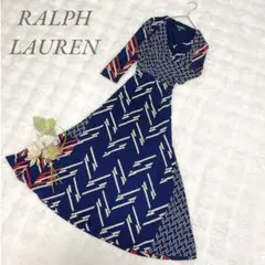 ラルフローレン◆ワンピース(S)紺 カシュクール レトロ 上品 華やか 大人女子