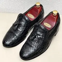 DOPHEN&CO リアルクロコダイル タッセルローファー 6E ブラック 革靴