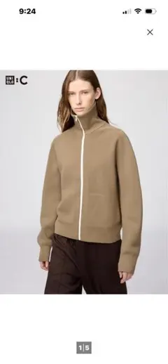UNIQLOc 今季完売 ベージュ M ミラノリブフルジップアップカーディガン