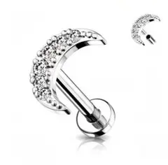 クリスタル装飾の月型ピアス(片耳用)