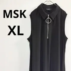 ✨SALE✨MSK 【XL】ブラック 襟付きノースリーブ ワンピース ジップ固め