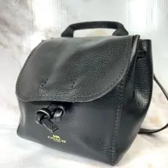 COACH ミニリュック シボ革 レザー フラップ ブラックのサムネイル