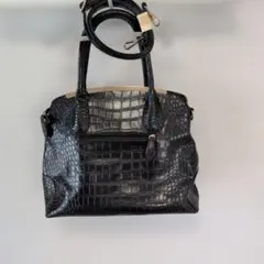 極美品 リアルクロコダイル ハンドバッグ センター取り 黒