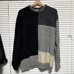 ZARA パッチワークニットセーター 黒・グレー・ベージュ