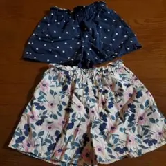 ネイビー水玉・花柄ハーフパンツ 110cm,120cm