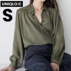 UNIQLO シアーボリュームブラウス S キャミソール付き オリーブ カーキのサムネイル