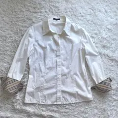 BURBERRY バーバリーロンドン　ブラウス　L 白　ベージュ　ストライプ長袖