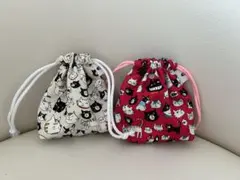 猫犬柄 巾着袋 2個セット
