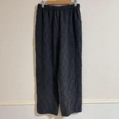 【美品】立体ダイヤ柄 ワイドパンツ ジャガード風 黒 イージーパンツ モード系