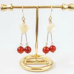 家庭円満・子宝運★マザーオブパール レッドアゲート★パワーストーンピアス