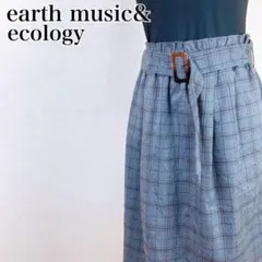 アースミュージックアンドエコロジー　ひざ丈ベルト付きチェックスカート　M