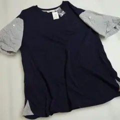 【新品】AS KNOW AS 半袖 ひざ丈ワンピース ネイビー ストライプのサムネイル