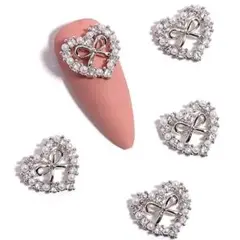 リボン 囲み　ジュエリー ハート パール ストーン ネイル パーツ　シルバー