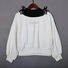 未使用　ALGY 裏起毛オフショル風ラインストーンロゴトレーナー　130