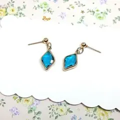No.736☆ダイヤ（マリンブルー） ピアス イヤリング マスクチャーム