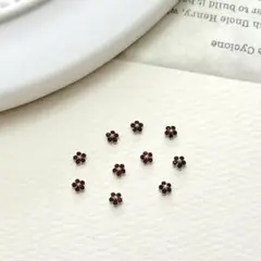 （小）ネイルパーツ オーロラ 量産 ネイル 花 フラワー シルバー 赤 レッド