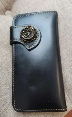 バイカーズウォレット 本革 牛革 カービング イーグル 黒 財布 レザー