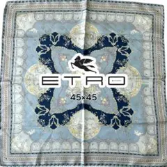 エトロ　天使　エンジェル　シルク　ミニスカーフ　水色　ペイズリー