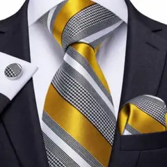【3点セット】ネクタイストライプ結婚式入学式卒業式黄色イエロー白ホワイト