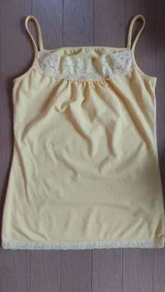 イエロー ドット柄 レース付きキャミソール