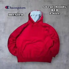 Championスウェットフーディー　前Vガゼット刺繍ロゴ L赤ソリッドCマーク
