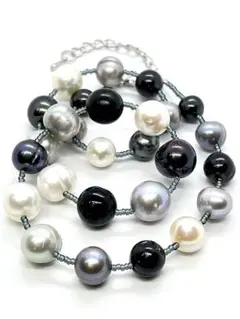 【テリ最強一点限り】本真珠大珠11mmチャコールグレー＆ブラックパールネックレス