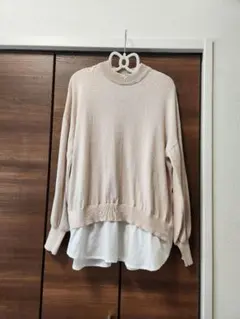 アースミュージック&エコロジー　長袖　ニット　ベージュ　レイヤード　体型カバー