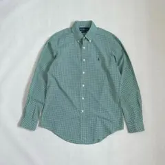 90s ラルフローレン　ギンガムチェック　ボタンダウンシャツ　ワンポイント刺繍