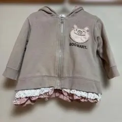 Boo MART ぶたさんワンポイントありフード付きカーキ色トレーナーパーカー