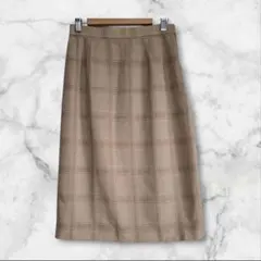 VINVERT ベージュ チェック柄 タイトスカート ウエスト後ろ一部ゴム9号