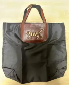 猫刺繍トートバッグ 黒　エコバッグ