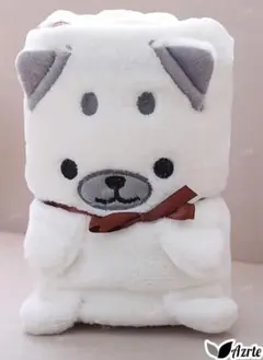 ブランケット　犬　ホワイト ぬいぐるみ リボン付き