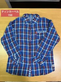 Tinkerbell 長袖シャツ 青赤チェック　リバーシブル150