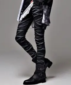 美品】CIVARIZE パールバインダー立体加工スキニーデニム ブルー 44