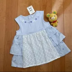 ミキハウス★レースと刺繍たっぷりのお出かけチュニック★110★お花パープル★新品