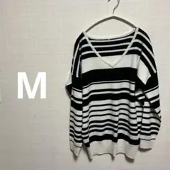 白黒ストライプニットセーター Mサイズ