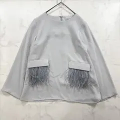 ダーマコレクション】スタンドカラー ギャザー長袖ブラウス Sサイズ 