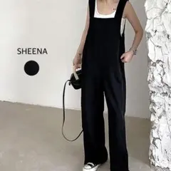【新品未使用タグ付き】SHEENA裾スリットリラックスサロペット ブラック