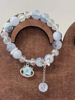 青系ビーズ 星型チャーム ブレスレット