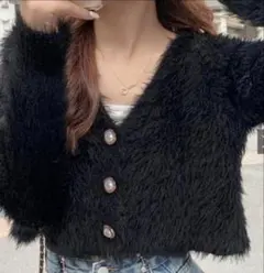 ☆GRL☆グレイル　ショート丈パールボタンシャギーニットカーディガン